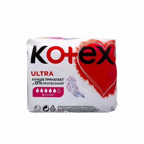 Прокладки «Kotex» Ультра Драй Супер с крылышками, 8 шт (комплект из 6 шт) прокладки женские meed ультра плюс с крылышками топ драй 10 шт 3 шт