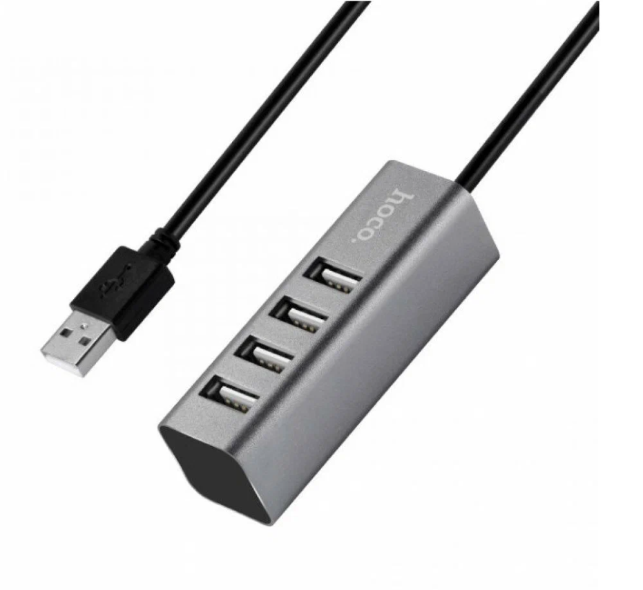 Переходник USB- хаб HOCO HB1 4 порта темный серебристый