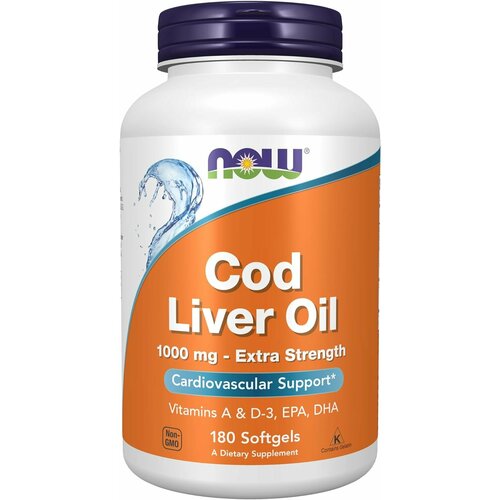 NOW Cod Liver Oil 1000 мг Extra Strength 180 капсул (масло печени трески)