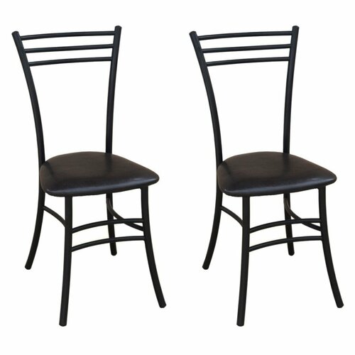 Стулья кухонные, Трио-2, шт, для обеденной зоны, столовой, кухни, дома, дачи, металлический, каркас черный, сиденья трапеция, цвет черный, экокожа