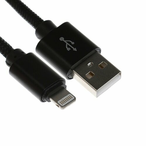 Кабель Lightning - USB, 2.1 А, оплётка нейлон, 2 метра, чёрный кабель lightning usb 2 1 а оплётка нейлон 2 метра чёрный