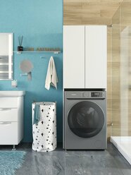 Шкаф над стиральной машиной или унитазом белый высокий напольный распашной 180,8 х 64,2 х 35,2 в стиле IKEA