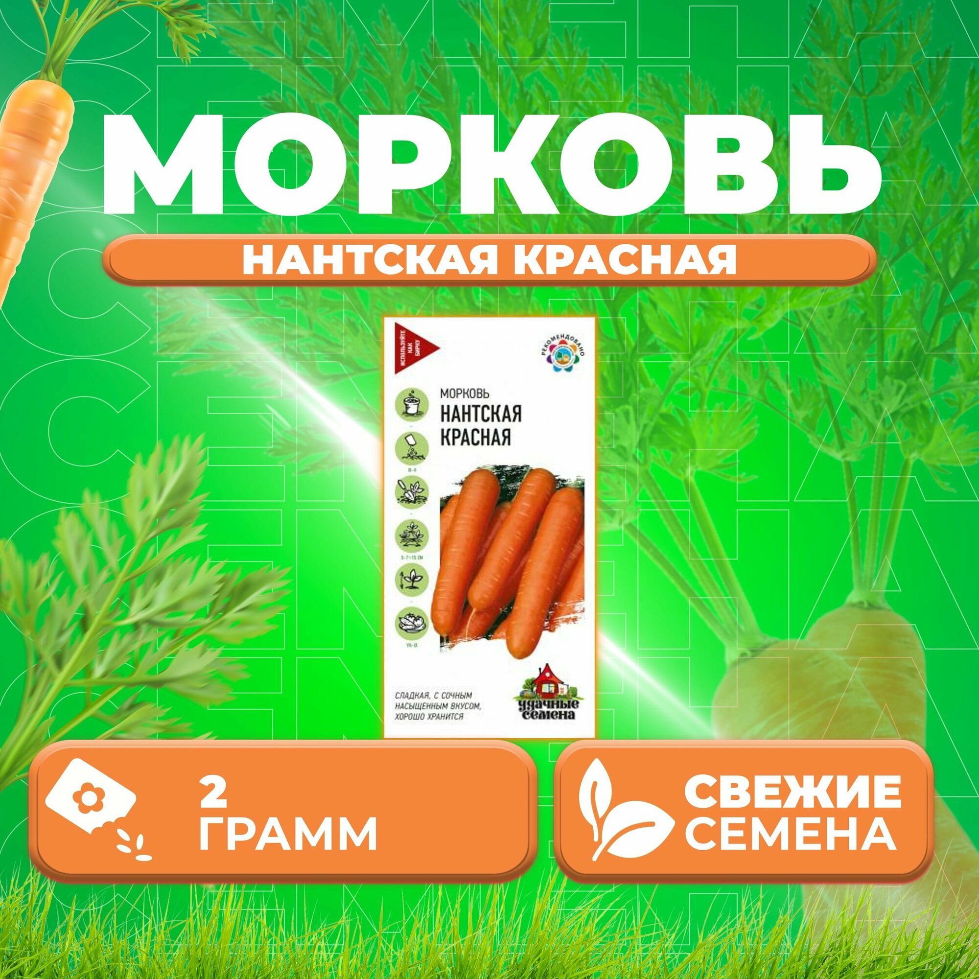 Морковь Нантская красная 20г Удачные семена (1 уп)