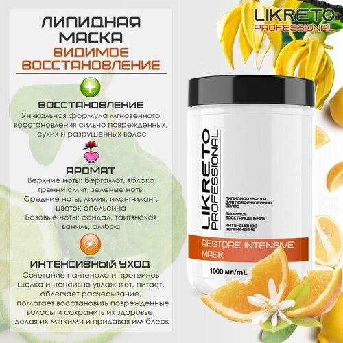 LiKreto Professional Профессиональная липидная маска Restore Intensive для интенсивного восстановления поврежденных волос , 1000 мл