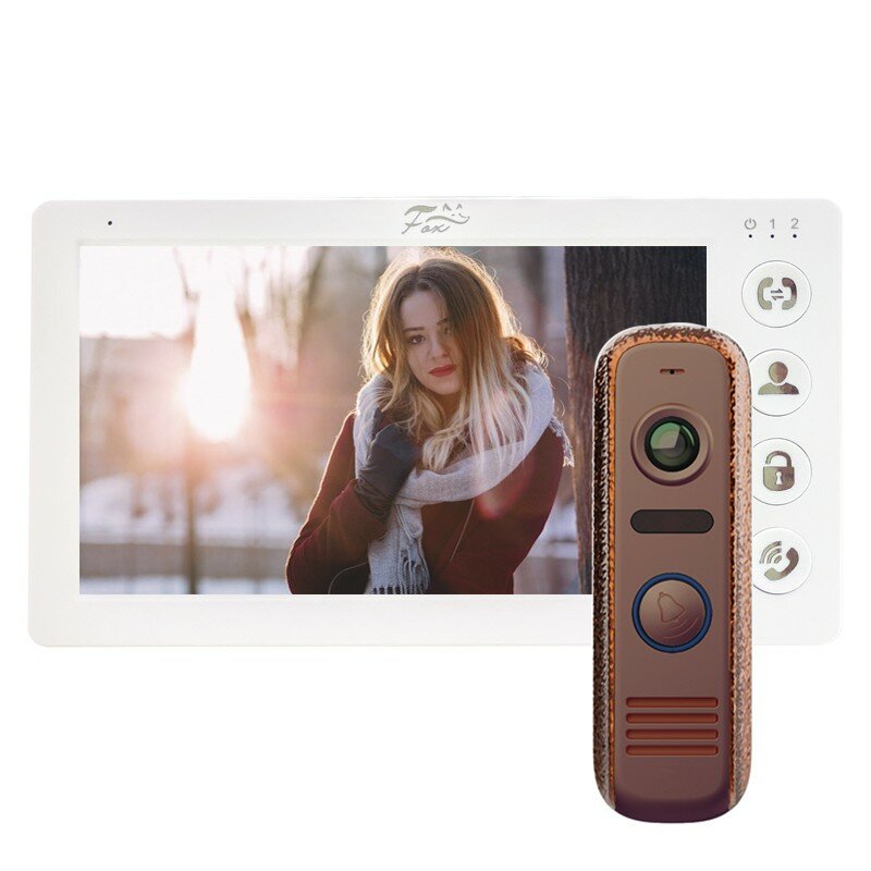 Комплект Full HD видеодомофона Fox FX-HVD70C с антивандальной панелью (белый + медь)
