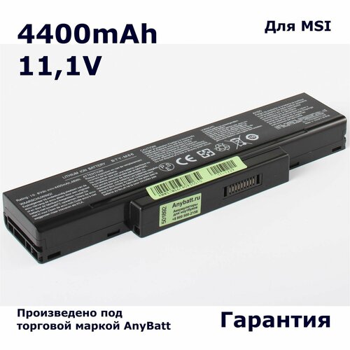 Аккумулятор AnyBatt 4400mAh, для Megabook M670 EX610 M677 GX600 M662 VR601 EX465 MS-1722 EX630 GT725 VR602 GX620 GX640 GT627 EX600 аккумулятор для msi m660 m662 m655 m670 m673 m675 m677 m660nbat 6 bty m66