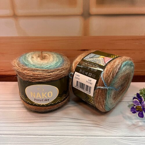 Пряжа для вязания Нако Перу колор (Nako Peru Color), цвет 32416 бирюзово-терракотовый, 100 г/310 м, 25% альпака, 25% шерсть, 50% акрил, 1 моток