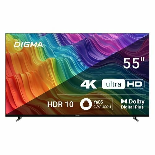 55" Телевизор Digma DM-LED55UBB33, 4K Ultra HD, черный, смарт ТВ, YaOS ...