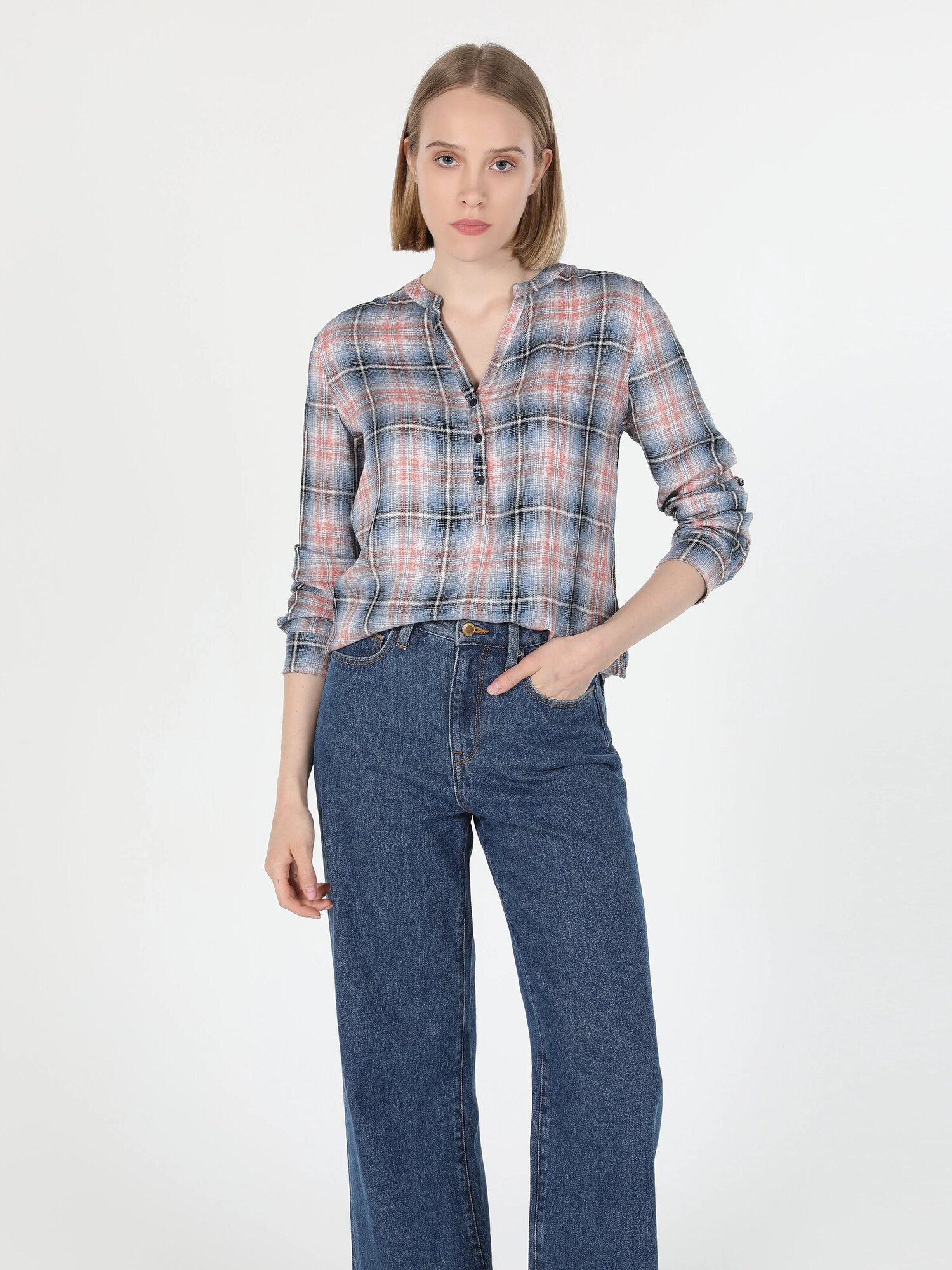 Рубашка COLIN'S, размер S, черный/белый/розовый/голубой