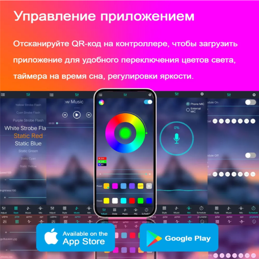 Обзор: Умная музыкальная гирлянда RGBIC с управлением через смартфон, пульт ДУ, питание от порта USB 20 метров