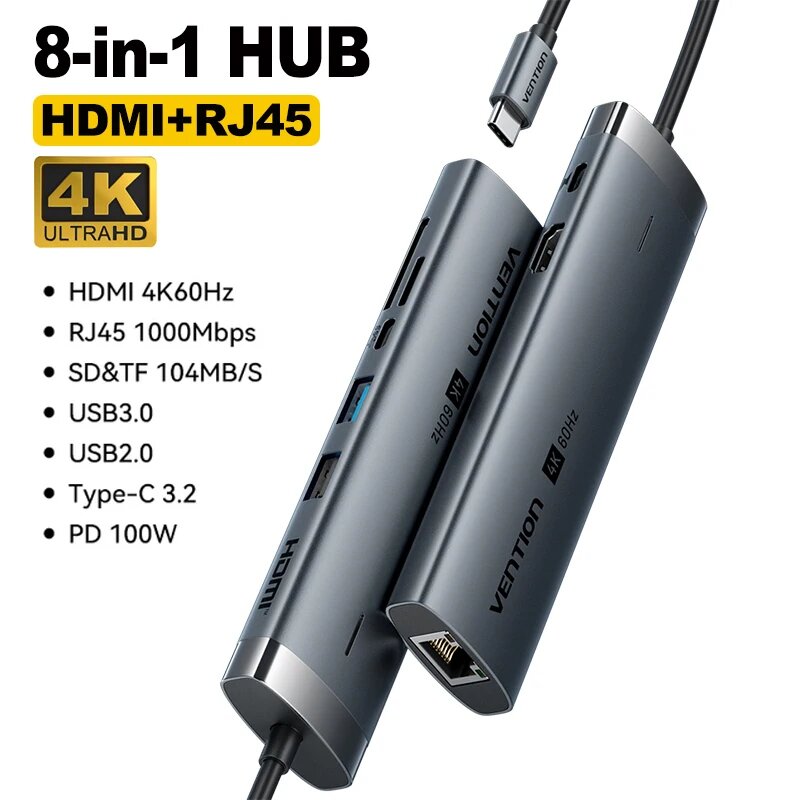 Vention USB C Hub 9 в 1 HDMI 4K