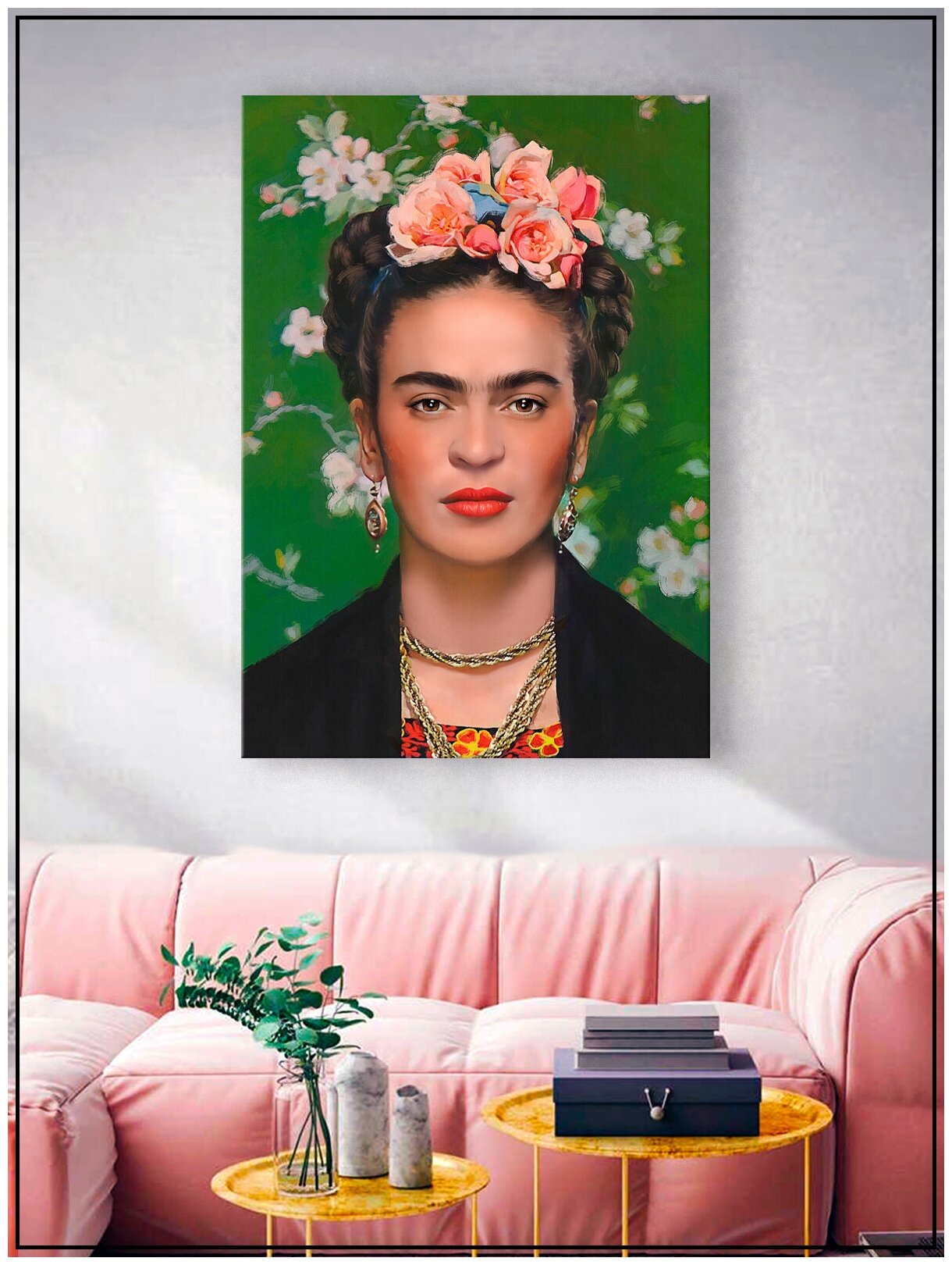 Картина для интерьера на натуральном хлопковом холсте "Фрида Кало", 55*77см, холст на подрамнике, картина в подарок для дома