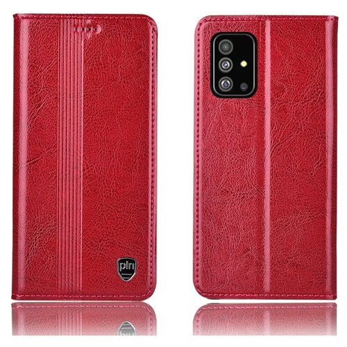 фото Чехол-книжка mypads premium для samsung galaxy a71 sm-a715f (2020) из качественной натуральной мраморной кожи буйвола прошитый элегантной прострочкой красный с магнитной крышкой