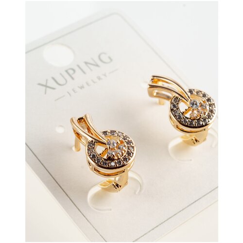 Серьги золотистые женские с фианитами Xuping