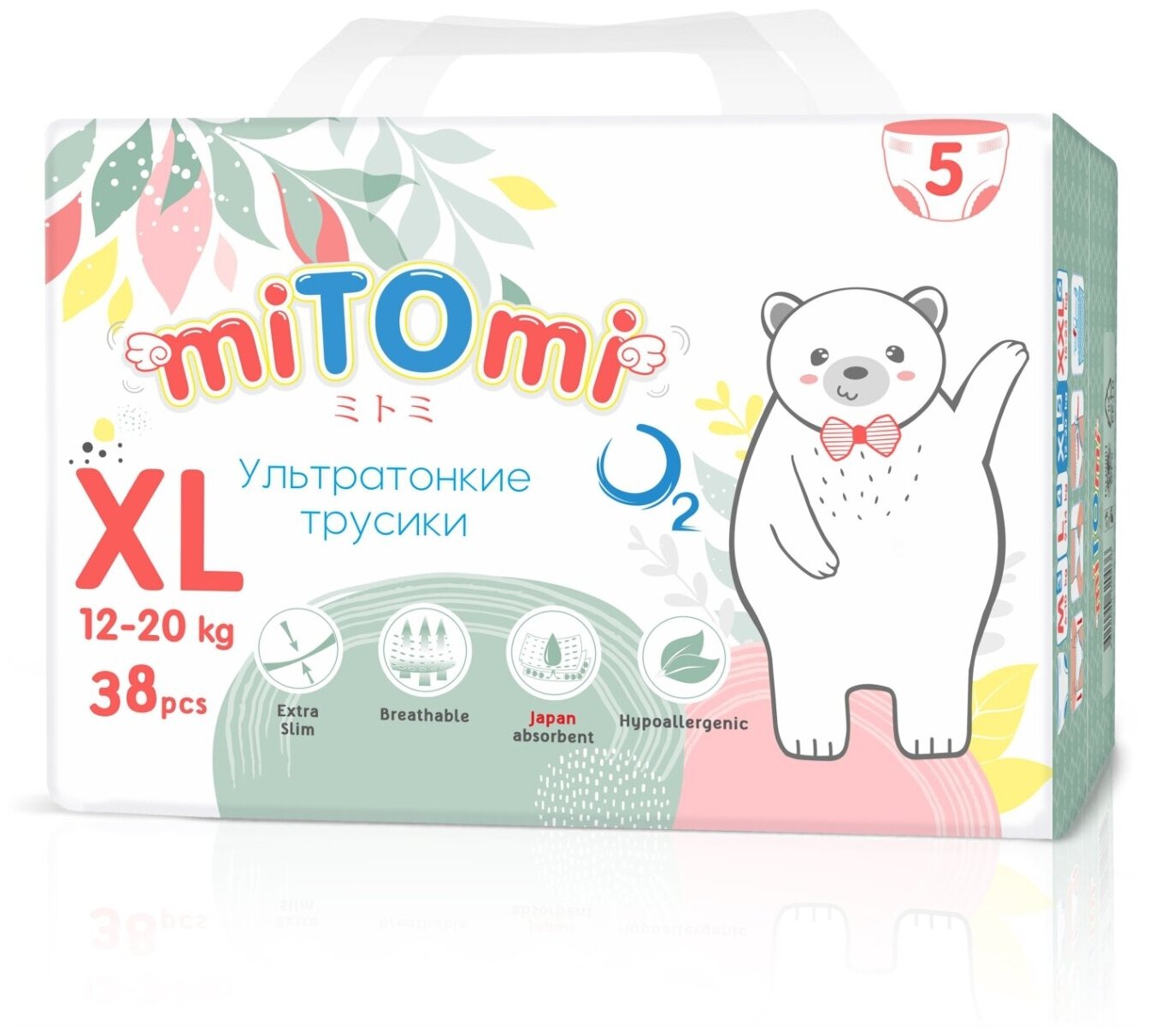 Подгузники-трусики miTOmi O2 ультратонкие 5/XL (12-20 кг) 38 шт