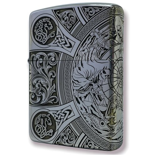 Зажигалка бензиновая Zippo Armor Хром с гравировкой Четыре Всадника Апокалипсиса