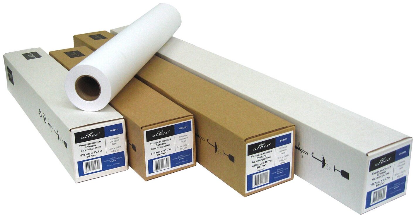 Бумага для плоттеров Albeo Z90-24-6 А1+ универсальная InkJet Paper 610мм x 45,7м
