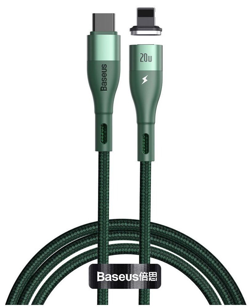 Кабель Baseus Zinc Magnetic Safe Fast Charginf Data Cable, Type-C to Lightning, PD20W, 1 м, Зеленый