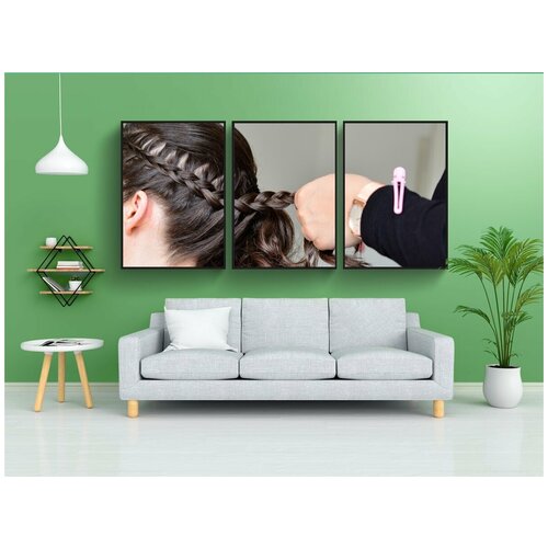 фото Набор модулных постеров для интерьера "волосы, плетение волос, тесьма" 60x90 см. в тубусе, без рамки lotsprints