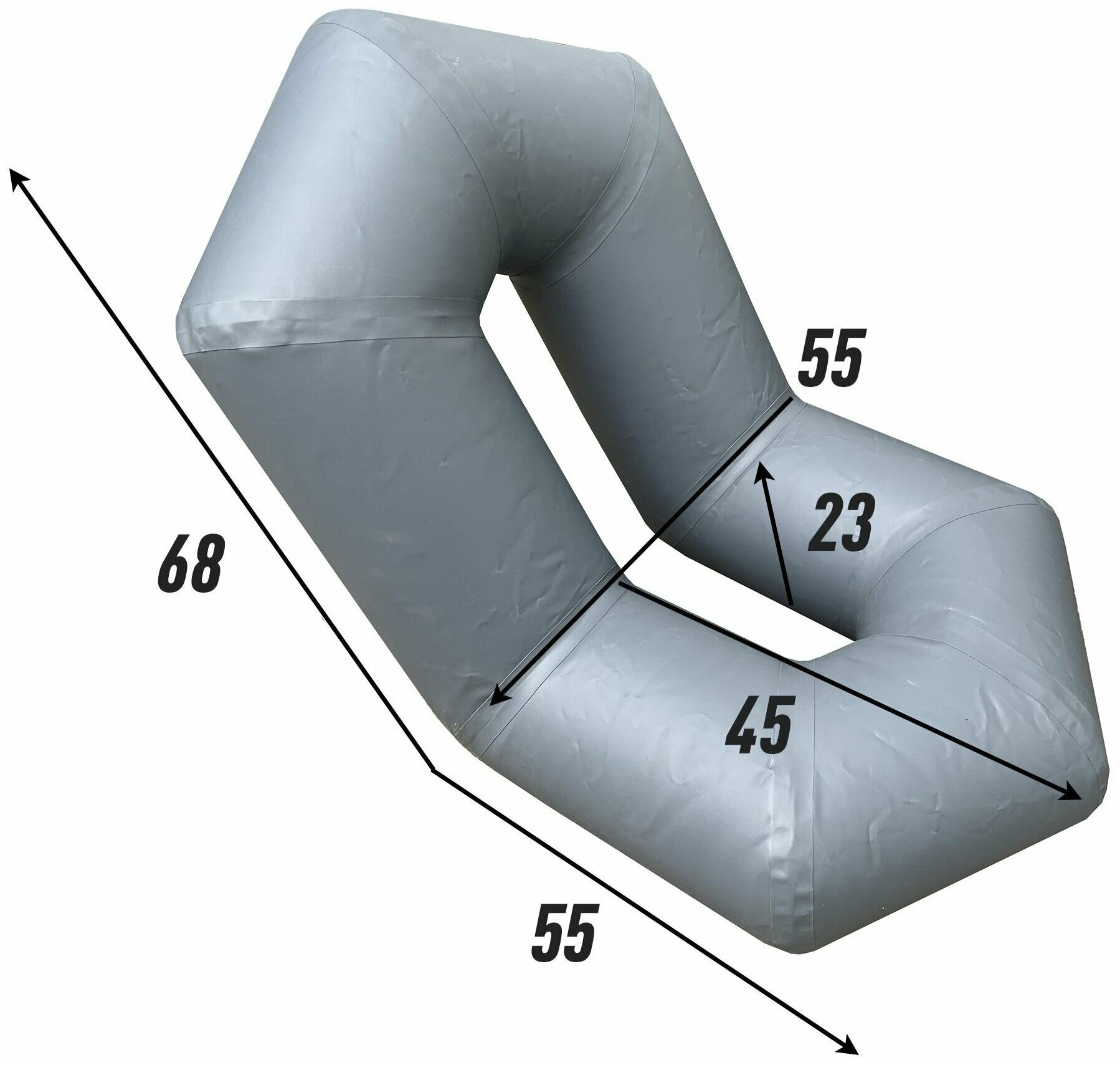 Надувное лодочное кресло ПВХ / Мягкое сидение со спинкой для лодки серое