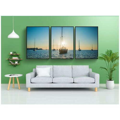 фото Набор модулных постеров для интерьера "ибица, закат, яхты" 60x90 см. в тубусе, без рамки lotsprints