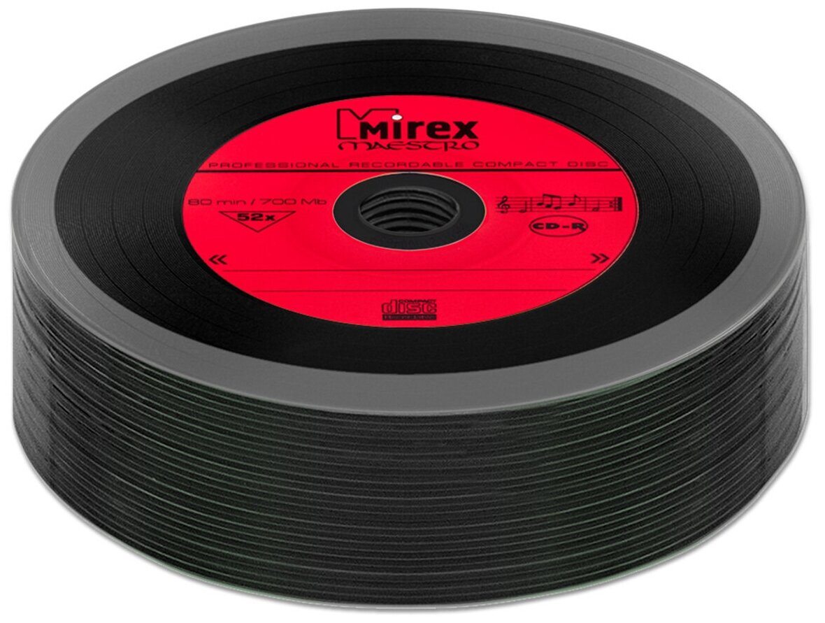 Диск Mirex CD-R 700Mb 52X MAESTRO Vinyl ("виниловая пластинка"), красный, упаковка 25 шт.