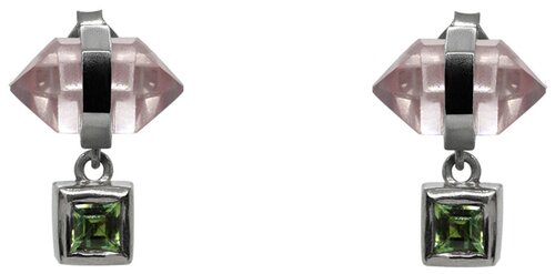 Серьги Waves & Gems, платина, 925 проба, турмалин, кварц, розовый, серебряный