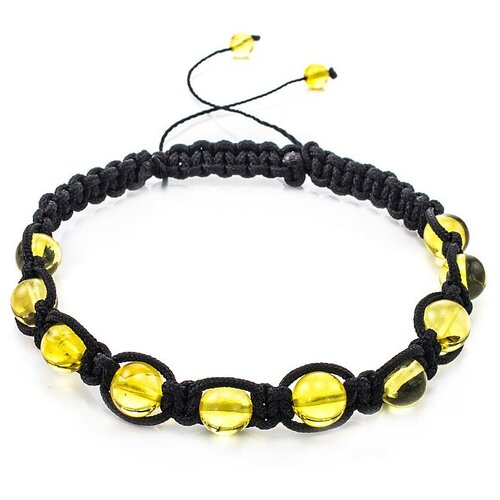 фото Amberholl неширокий плетёный браслет с янтарём лимонного цвета «шамбала»