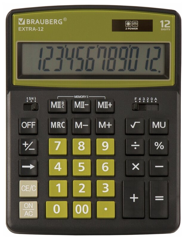 Калькулятор настольный BRAUBERG EXTRA-12-BKOL (206x155мм), 12 разрядов, черно-оливковый, 250471