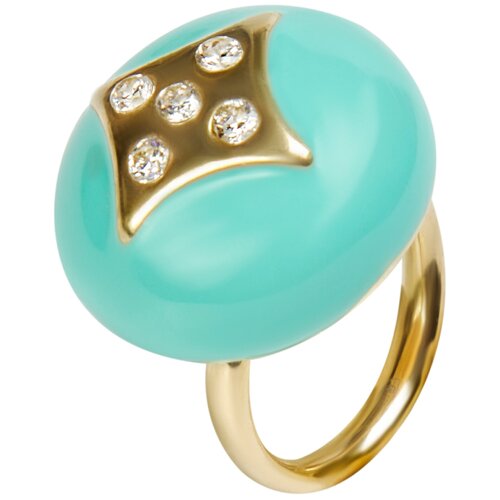 Кольцо STILE ME, серебро, 925 проба, золочение, эмаль, фианит, безразмерное, голубой, золотой