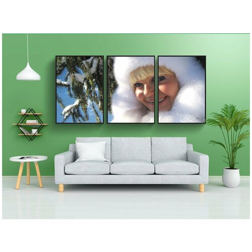фото Набор модулных постеров для интерьера "зима, женщина, ёлка" 60x90 см. в тубусе, без рамки lotsprints