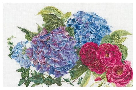 Набор для вышивания THEA GOUVERNEUR "Гортензия и роза", канва аида 16 ct, арт.442A