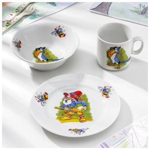 фото Набор детский «лесовичок», 3 предмета: салатник 360 мл, тарелка d=17 см, кружка 200 мл нет бренда