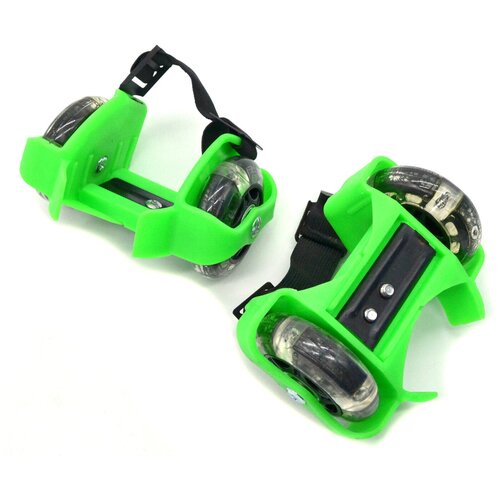 Детские накладные роликовые коньки на пятку/обувь Small whirlwind pulley с подсветкой колес (Флэш-роллеры - Голливуд), зеленые