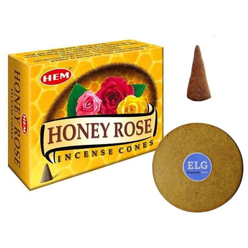 Благовония HEM конусы Мед Роза (Honey Rose) упаковка 10 конусов + подставка ELG