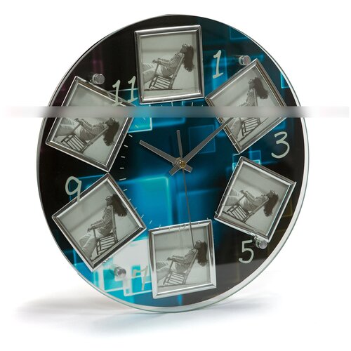 фото Стеклянная фоторамка для 6 фотографий 6х6, мультирамка, круг, рамка-часы gf 3649