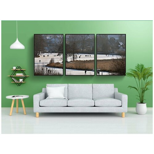 фото Набор модулных постеров для интерьера "зима, пруд, лед" 60x90 см. в тубусе, без рамки lotsprints