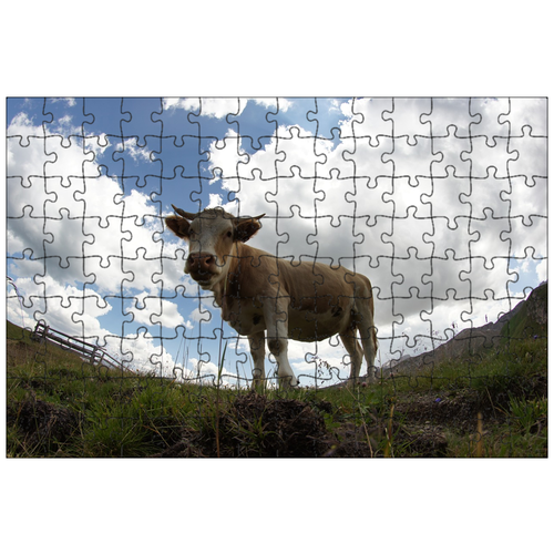 фото Магнитный пазл 27x18см."корова, рога, гора" на холодильник lotsprints