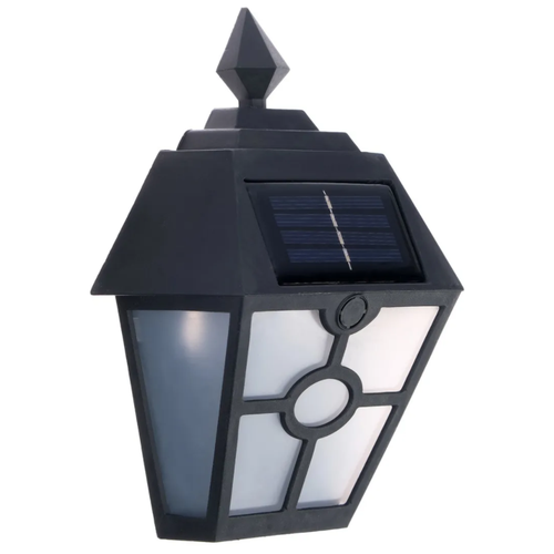 фото Luazon lighting фонарь садовый на солнечной батарее 4590938 светодиодный, цвет арматуры: черный, цвет плафона серый