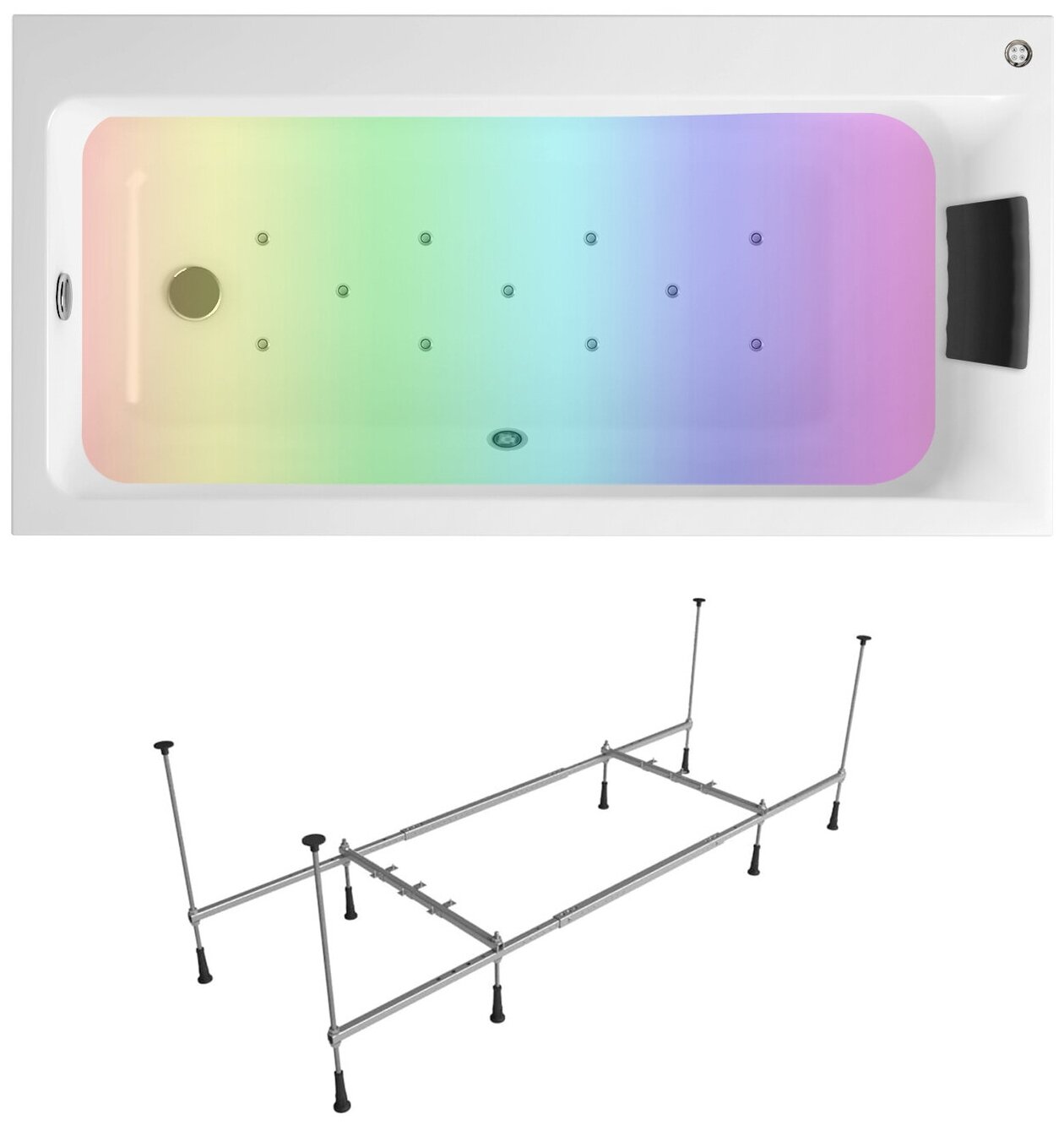 Аэромассажный комплект с хромотерапией 5 в 1 Lavinia Boho Catani 363390AC, акриловая ванна 170x80 см (левый разворот), каркас, подголовник