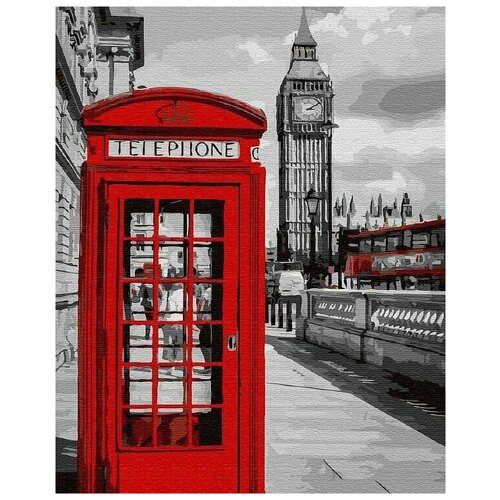 Картина по номерам Красный Лондон. Телефонная будка, 40x50 см картина по номерам дождливый лондон 40x50 см