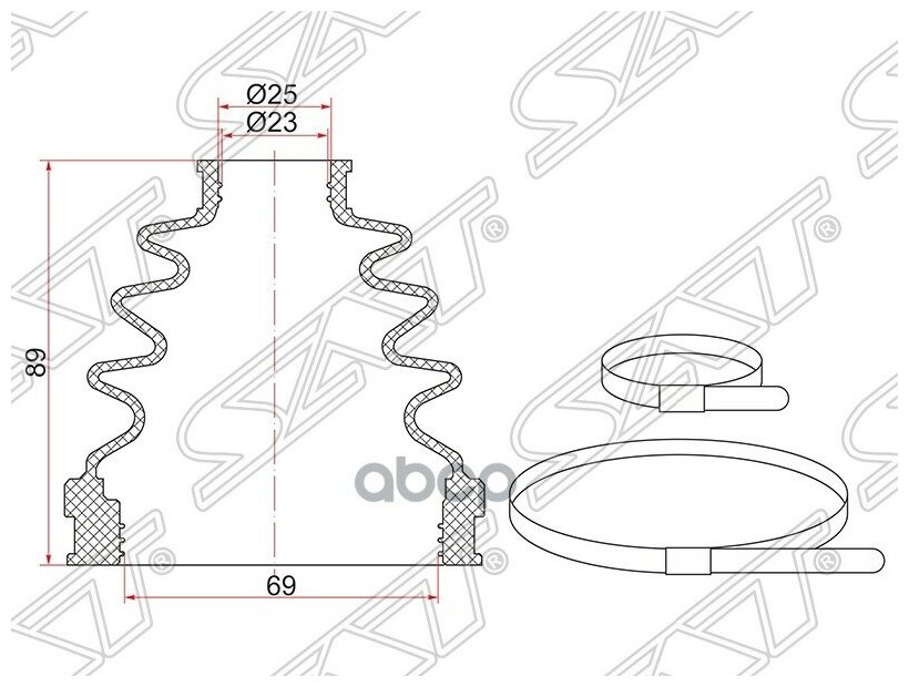 Пыльник Шрус Внутренний Nissan Teana J31/J32r/X-Trail T30/Sylphy G10 (2 Хомута. Резина) Sat арт. C-1673T