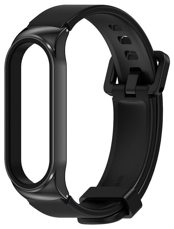 Ремешок для Xiaomi Mi Band 3 / Band 4 силиконовый с металлическим креплением (черный)