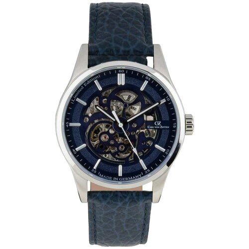Наручные часы Carl von Zeyten Skeleton CVZ0076BLS, серебряный, синий наручные часы carl von zeyten skeleton cvz0065bkws мультиколор серебряный