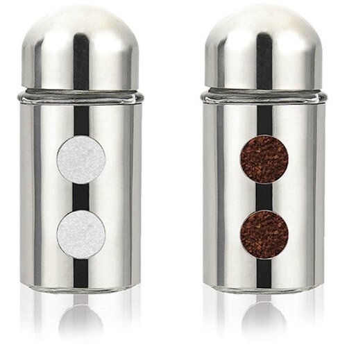 Набор/емкости/для хранения специй/приправ/2 предмета/солонка 80 мл/перечница 80 мл/баночки/стеклянные/прозрачные/нержавеющая сталь/для кухни/стола/под