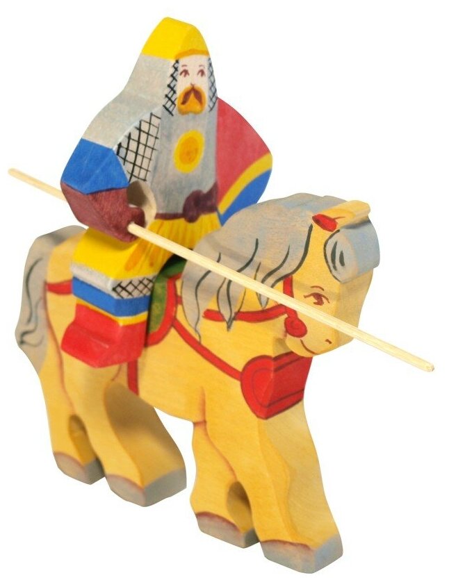 Набор деревянных игрушек из 2-х фигурок "Илья Муромец на коне" ручная работа