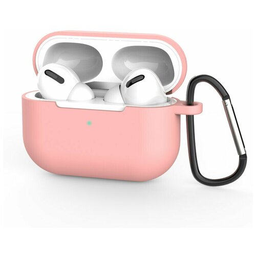 Cиликоновый чехол для наушников Airpods pro с металлическим кольцом против потери чехол для беспроводных наушников Blutooth для Airpods / розовый