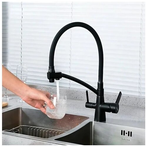 Смеситель для кухни, HAIBA HB76855-7 с подключением фильтра питьевой воды, черный