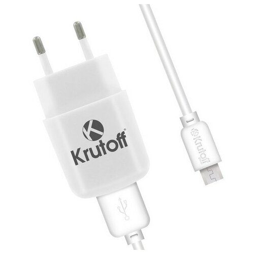 СЗУ Krutoff CH-02M 1xUSB, 2.1A + кабель micro USB (white) (03586)