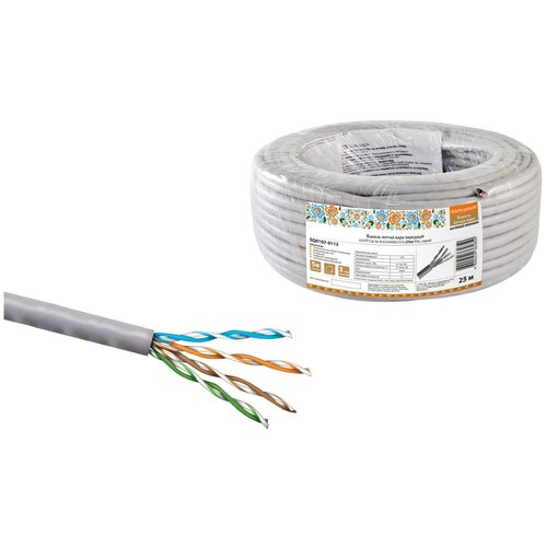 Кабель витая пара TDM народный U/utp Cat 5e 4х2х24AWG CCA (25м) Pvc, серый SQ0107-0113 .